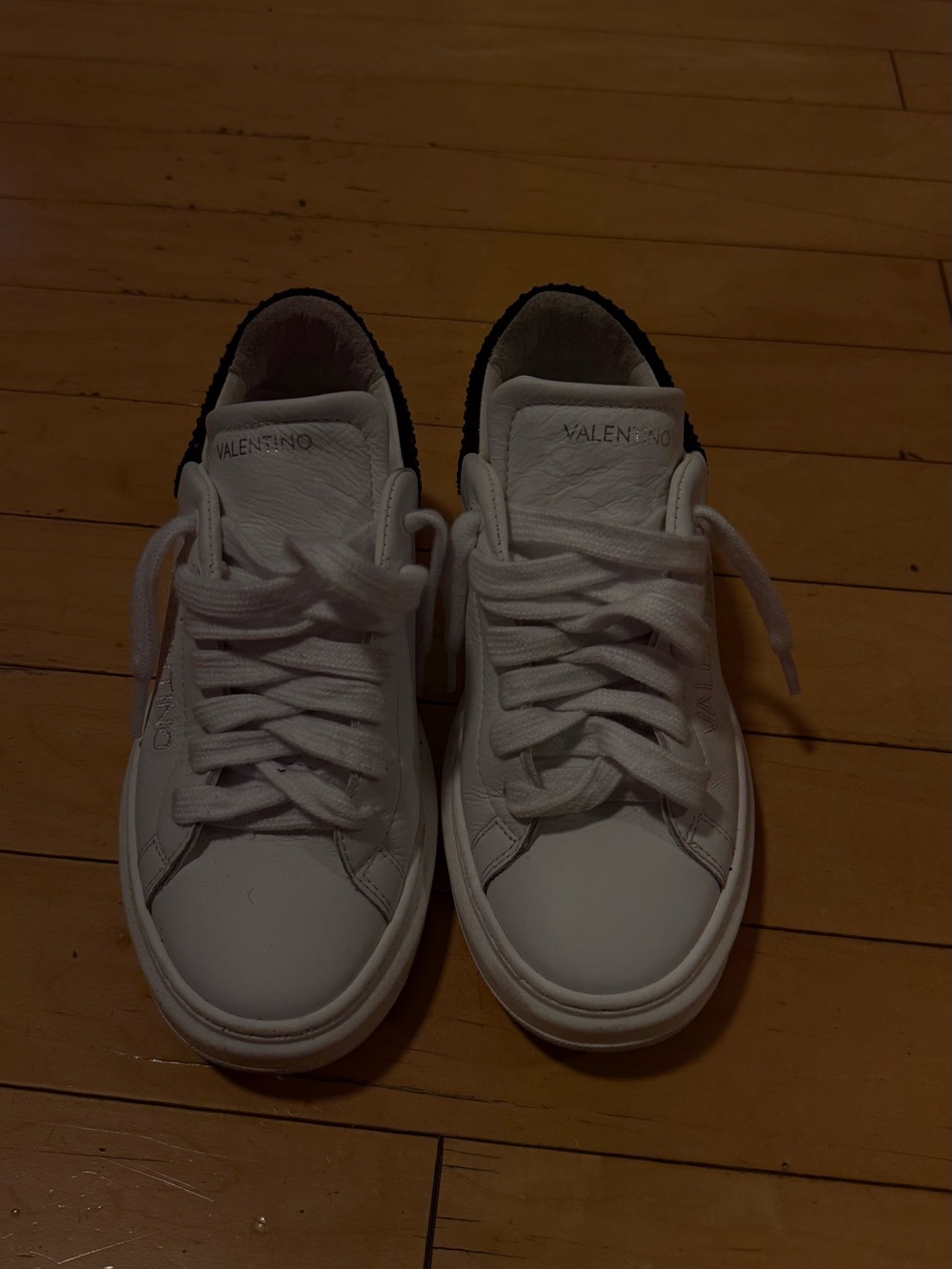 Valentino women  White Leather Sneakers with Black Heel Tab